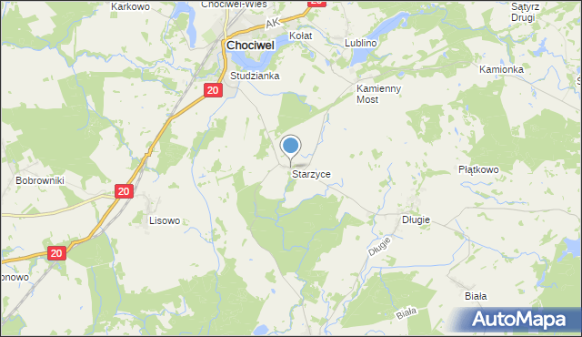 mapa Starzyce, Starzyce gmina Chociwel na mapie Targeo