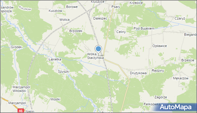 mapa Starzyny, Starzyny gmina Szczekociny na mapie Targeo