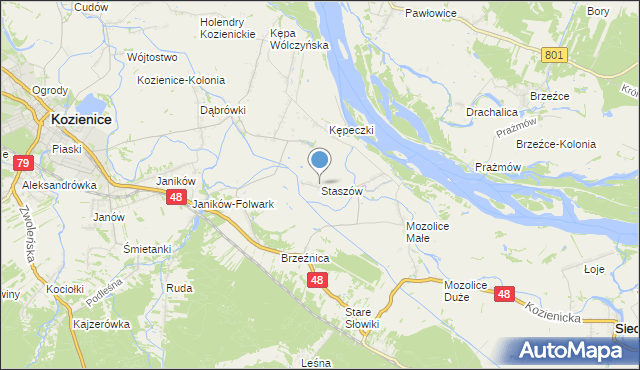 mapa Staszów, Staszów gmina Kozienice na mapie Targeo