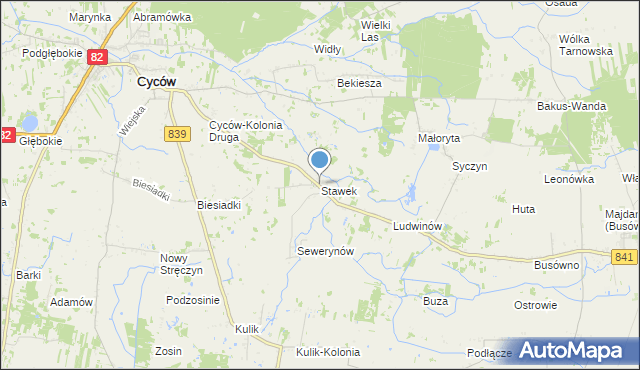 mapa Stawek, Stawek gmina Cyców na mapie Targeo