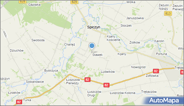 mapa Stawek, Stawek gmina Spiczyn na mapie Targeo