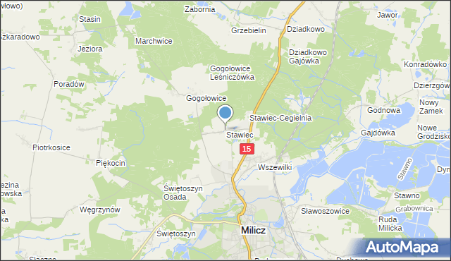 mapa Stawiec, Stawiec gmina Milicz na mapie Targeo