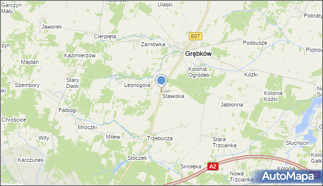 mapa Stawiska, Stawiska gmina Grębków na mapie Targeo