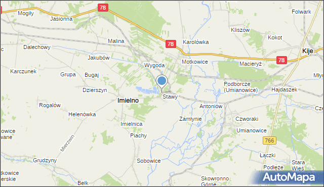 mapa Stawy, Stawy gmina Imielno na mapie Targeo