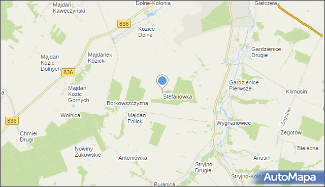 mapa Stefanówka, Stefanówka gmina Piaski na mapie Targeo