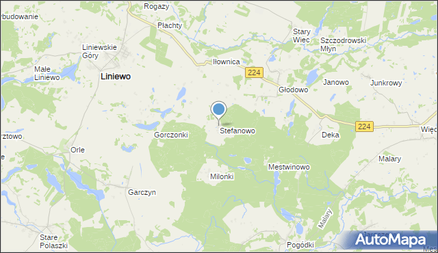mapa Stefanowo, Stefanowo gmina Liniewo na mapie Targeo