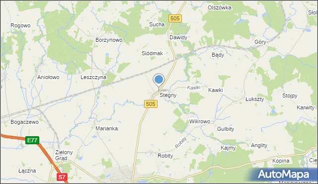 mapa Stegny, Stegny gmina Pasłęk na mapie Targeo