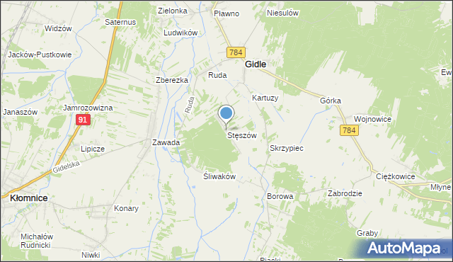 mapa Stęszów, Stęszów gmina Gidle na mapie Targeo