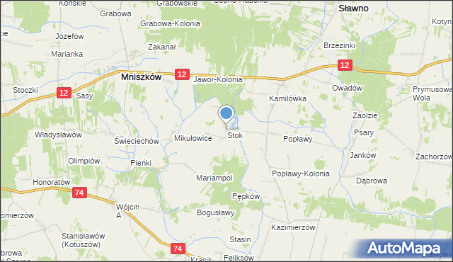 mapa Stok, Stok gmina Mniszków na mapie Targeo