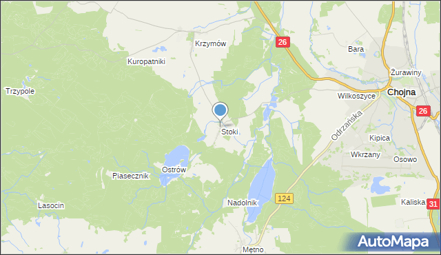 mapa Stoki, Stoki gmina Chojna na mapie Targeo