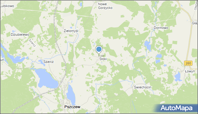 mapa Stoki, Stoki gmina Pszczew na mapie Targeo