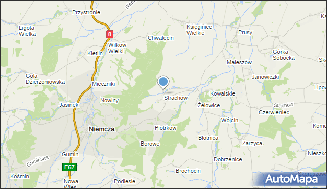 mapa Strachów, Strachów gmina Kondratowice na mapie Targeo