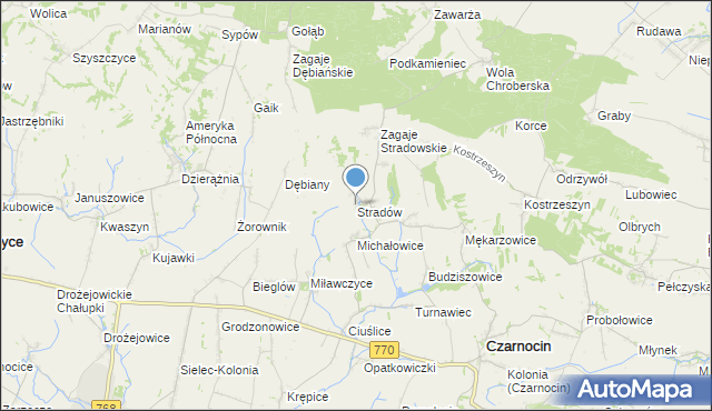mapa Stradów, Stradów gmina Czarnocin na mapie Targeo