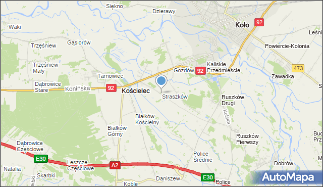 mapa Straszków, Straszków gmina Kościelec na mapie Targeo