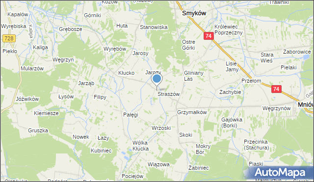 mapa Straszów, Straszów gmina Mniów na mapie Targeo