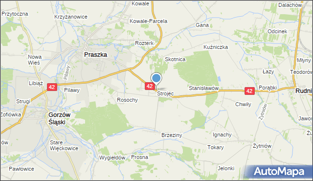 mapa Strojec, Strojec gmina Praszka na mapie Targeo