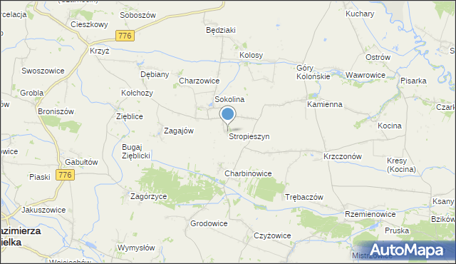 mapa Stropieszyn, Stropieszyn gmina Czarnocin na mapie Targeo