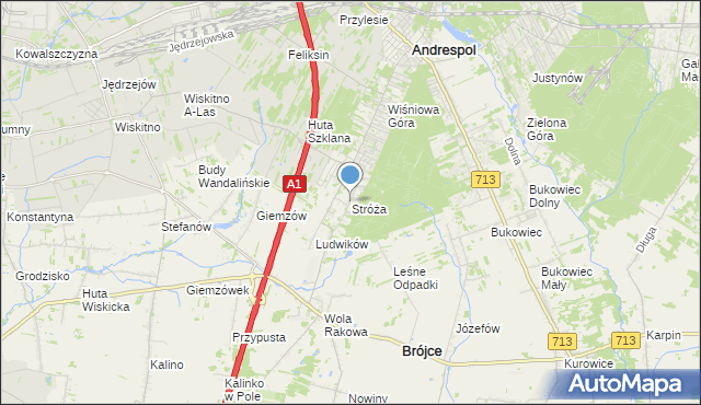 mapa Stróża, Stróża gmina Andrespol na mapie Targeo