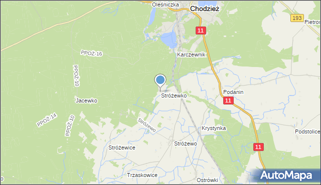 mapa Stróżewko, Stróżewko gmina Chodzież na mapie Targeo