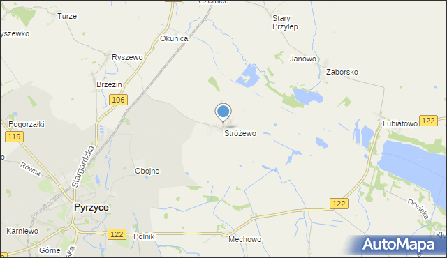mapa Stróżewo, Stróżewo gmina Pyrzyce na mapie Targeo