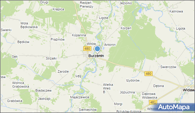 mapa Strumiany, Strumiany gmina Burzenin na mapie Targeo
