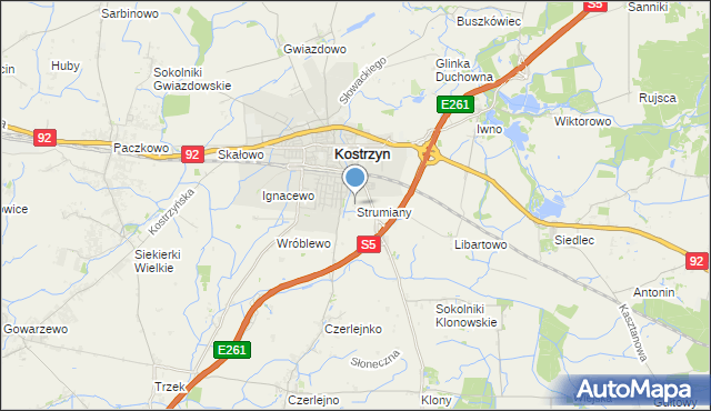 mapa Strumiany, Strumiany gmina Kostrzyn na mapie Targeo