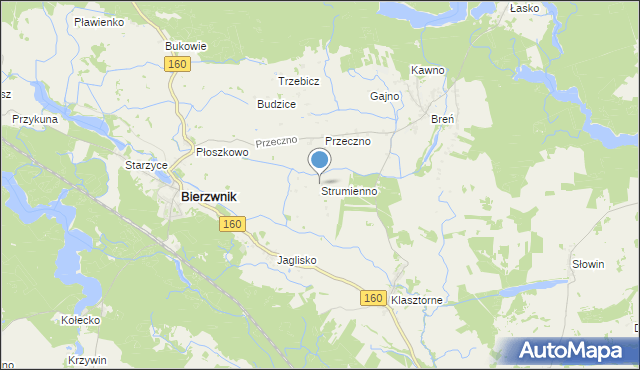 mapa Strumienno, Strumienno gmina Bierzwnik na mapie Targeo