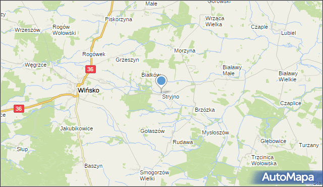 mapa Stryjno, Stryjno gmina Wińsko na mapie Targeo