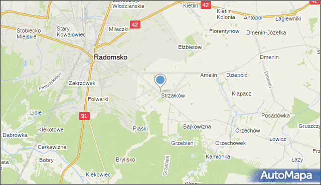 mapa Strzałków, Strzałków gmina Radomsko na mapie Targeo