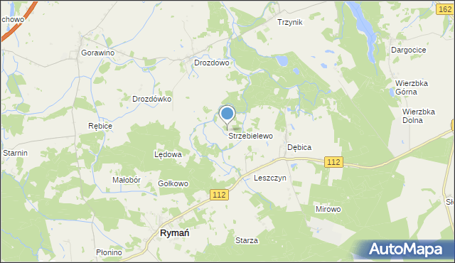 mapa Strzebielewo, Strzebielewo gmina Rymań na mapie Targeo