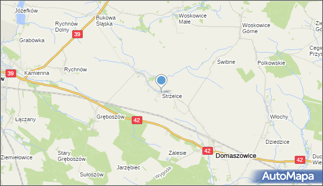 mapa Strzelce, Strzelce gmina Domaszowice na mapie Targeo