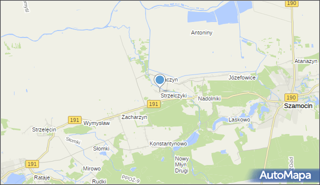 mapa Strzelczyki, Strzelczyki na mapie Targeo