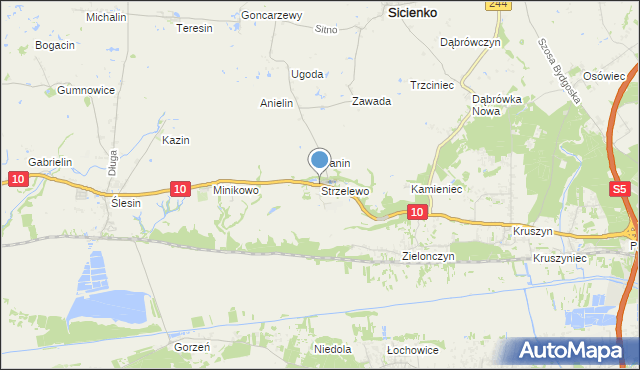 mapa Strzelewo, Strzelewo gmina Sicienko na mapie Targeo