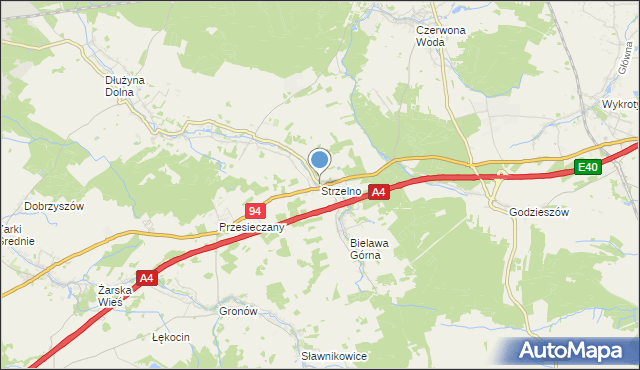 mapa Strzelno, Strzelno gmina Pieńsk na mapie Targeo