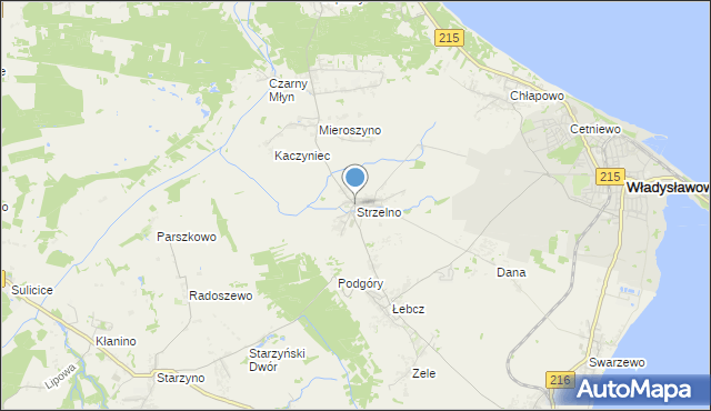 mapa Strzelno, Strzelno gmina Puck na mapie Targeo