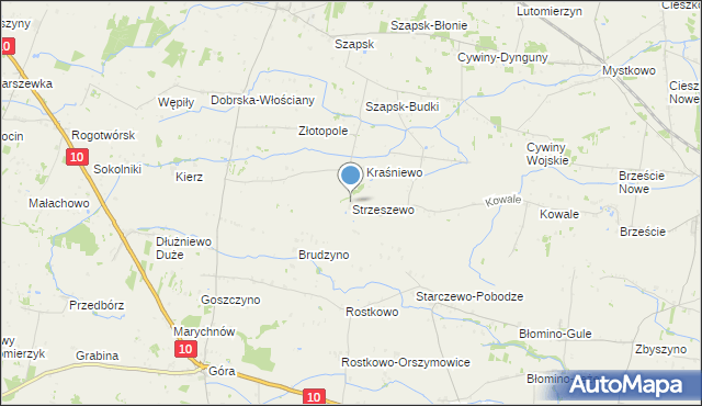 mapa Strzeszewo, Strzeszewo gmina Staroźreby na mapie Targeo