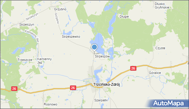 mapa Strzeszów, Strzeszów gmina Trzcińsko-Zdrój na mapie Targeo