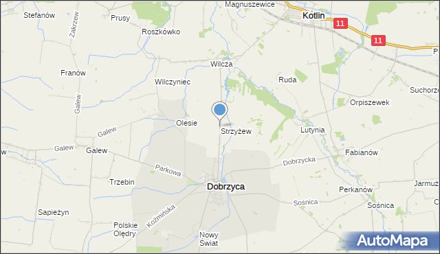 mapa Strzyżew, Strzyżew gmina Dobrzyca na mapie Targeo