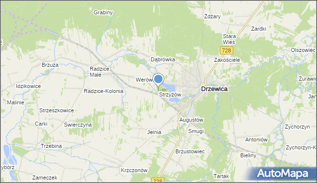 mapa Strzyżów, Strzyżów gmina Drzewica na mapie Targeo