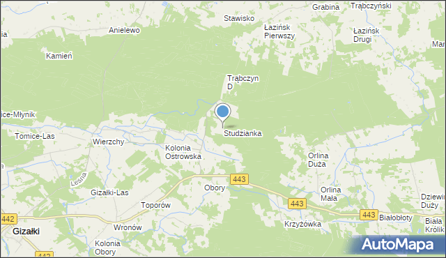 mapa Studzianka, Studzianka gmina Gizałki na mapie Targeo