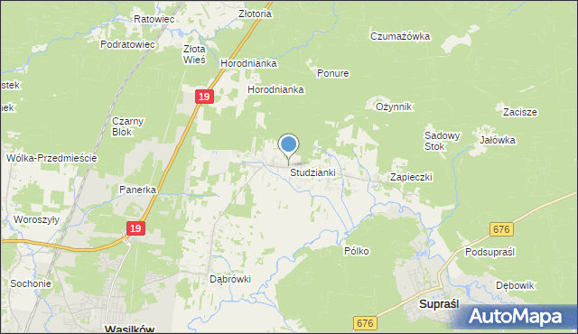 mapa Studzianki, Studzianki gmina Wasilków na mapie Targeo