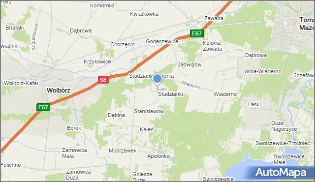 mapa Studzianki, Studzianki gmina Wolbórz na mapie Targeo
