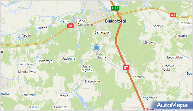 mapa Sucha, Sucha gmina Białobrzegi na mapie Targeo