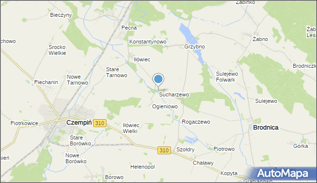 mapa Sucharzewo, Sucharzewo gmina Brodnica na mapie Targeo