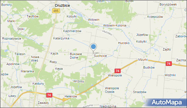 mapa Suchcice, Suchcice gmina Drużbice na mapie Targeo