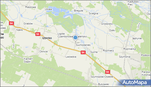mapa Suchodaniec, Suchodaniec na mapie Targeo