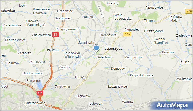 mapa Sulechów, Sulechów gmina Kocmyrzów-Luborzyca na mapie Targeo