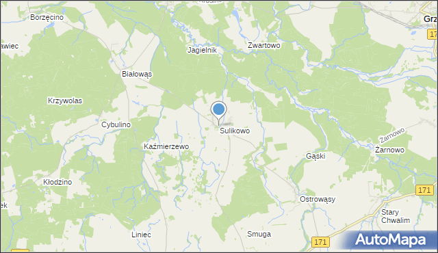 mapa Sulikowo, Sulikowo gmina Barwice na mapie Targeo