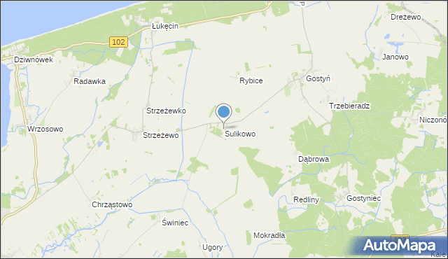 mapa Sulikowo, Sulikowo gmina Świerzno na mapie Targeo