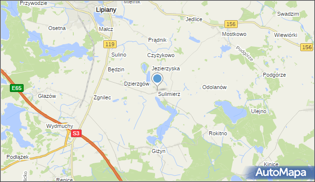 mapa Sulimierz, Sulimierz gmina Myślibórz na mapie Targeo